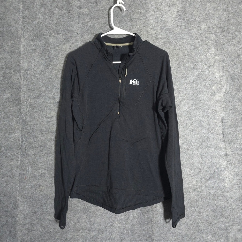 REI Co-op Pullover Womens Medium Black Quarter Zip Thumbhole Active Hiking Top